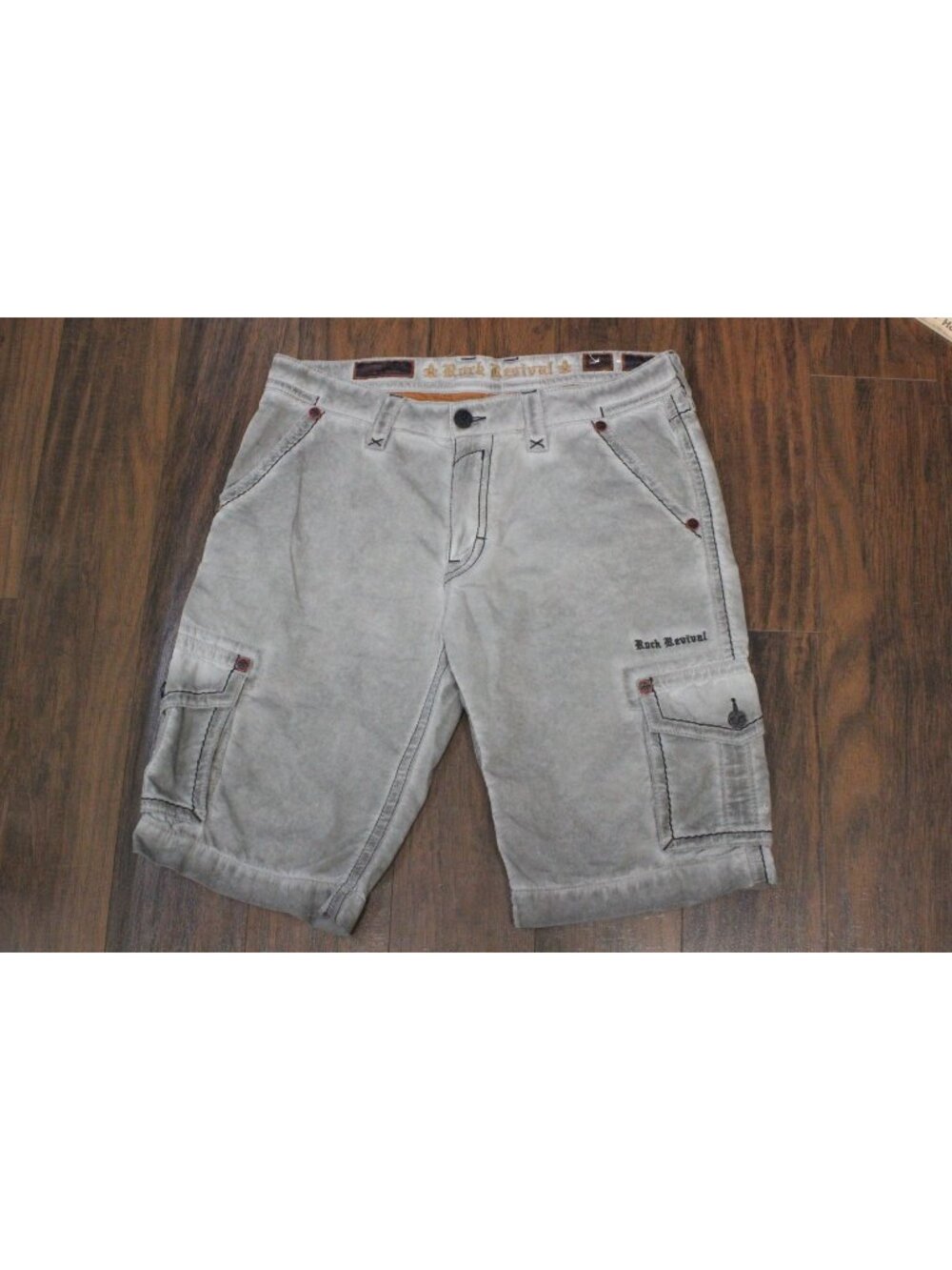 Rock Revival Gray Cargo Shorts Size 38/24 Embroidered Pockets Classic